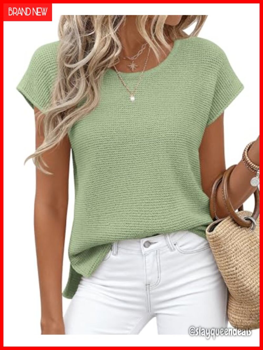 Sweater Vest Women Cap Sleeve Crew Neck Knit Top Loose Fit